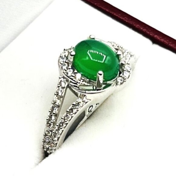 Sterling Silver Ring - Natural Green Onyx (1.4CT) - With Professional Appraisal - Picture 3 of 10
